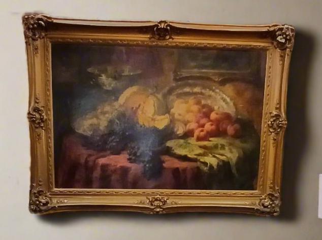 LARGE FRAMED STILL LIFE OIL PAINTING OF FRUIT BY F, MONTEHANANS-AS FOUND