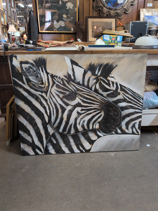 UNFRAMED ZEBRA HEADS PAINTING