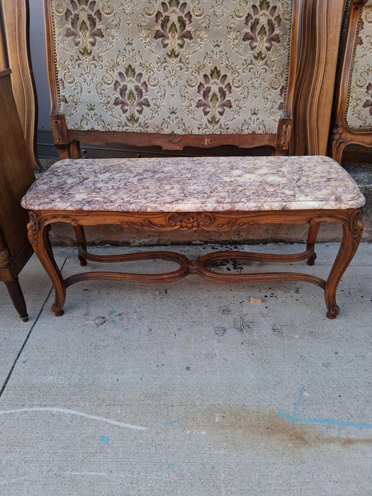 LOUIS XV MARBLE TOP OAK COFFEE TABLE