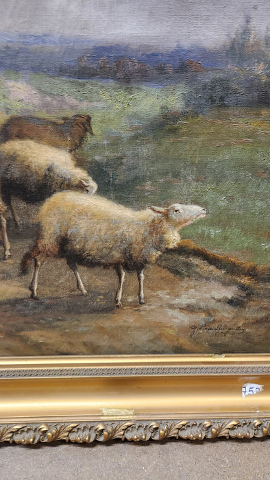 GILT FRAMED SHEEP OIL PAINTING