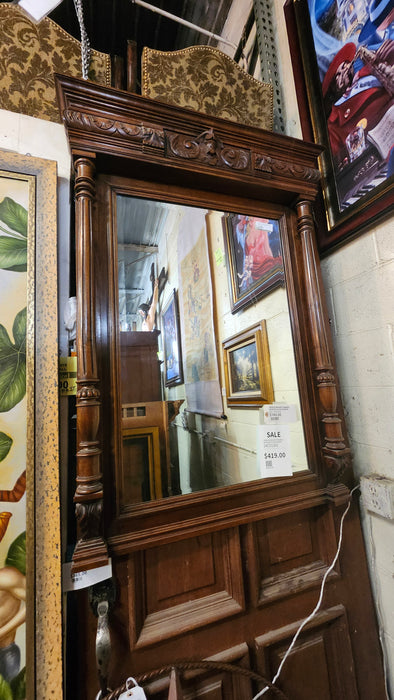 FRENCH WALNUT FRAMED BEVELED GLASS MIRROR