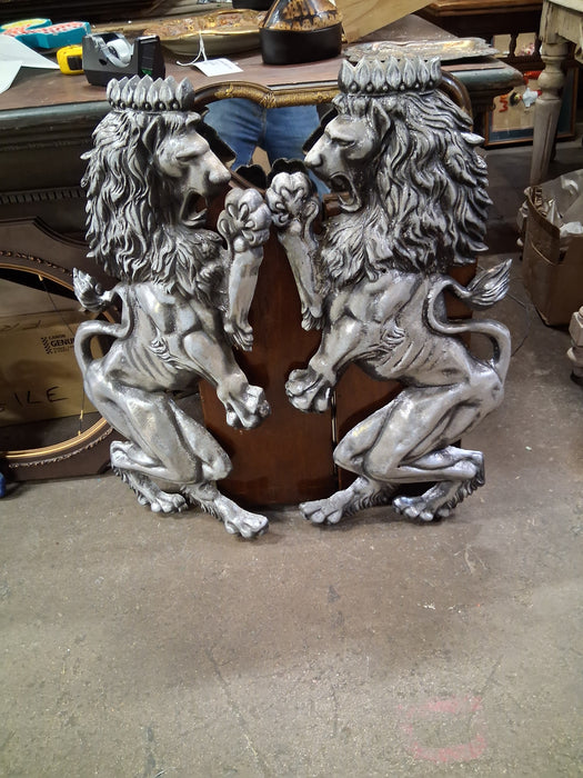 PAIR OF METAL STANDING LIONS FROM JAPAN