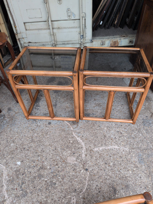 PAIR OF SMOKE GLASS  VINTAGE SIDE TABLES