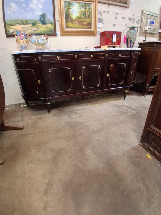 LOUIS XVI WHITE MARBLE TOP MAHOGANY 5 DOOR SIDEBOARD