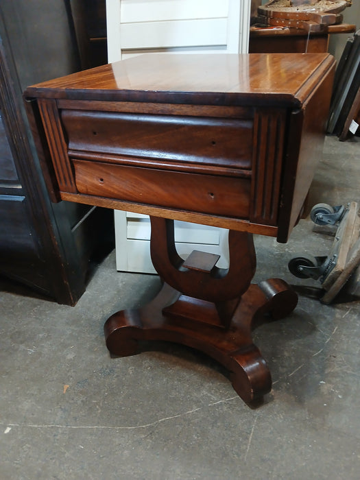 MAHOGANY DROPLEAF 2 DRAWER WORK TABLE-AS FOUND