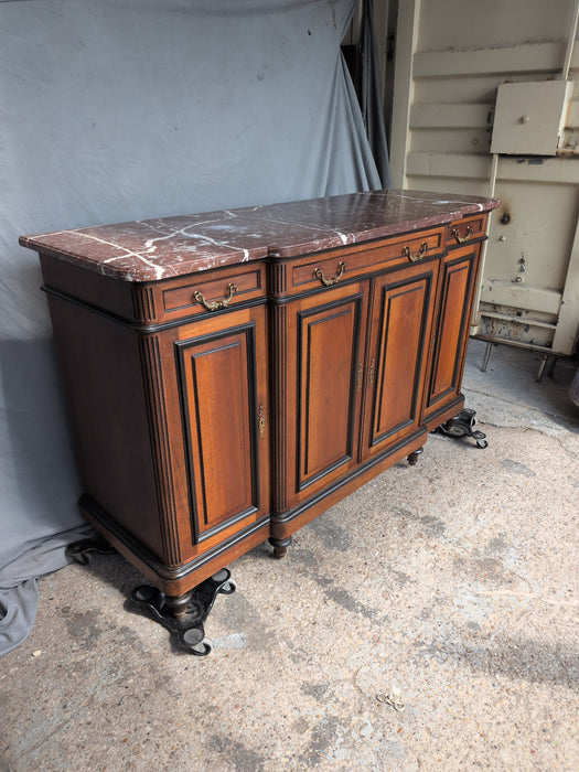 LOUIS XVI RED LAVANTA MARBLE TOP SERVER WITH EBONIZED WALNUT TRIM