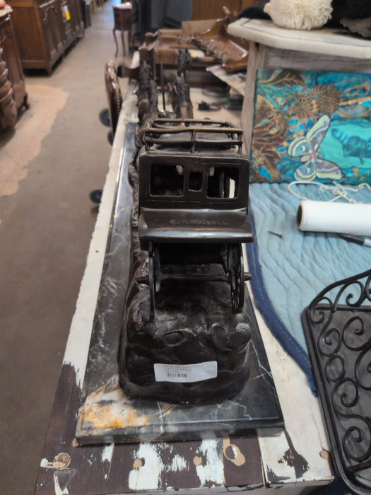 BRONZE AND MARBLE STAGE COUCH SCULPTURE