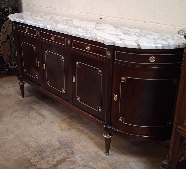 LOUIS XVI WHITE MARBLE TOP MAHOGANY 5 DOOR SIDEBOARD