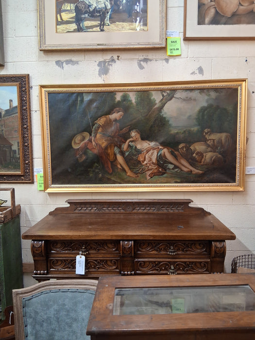 LARGE FRAMED OIL PAINTING OF YOUNG SHEPARDS