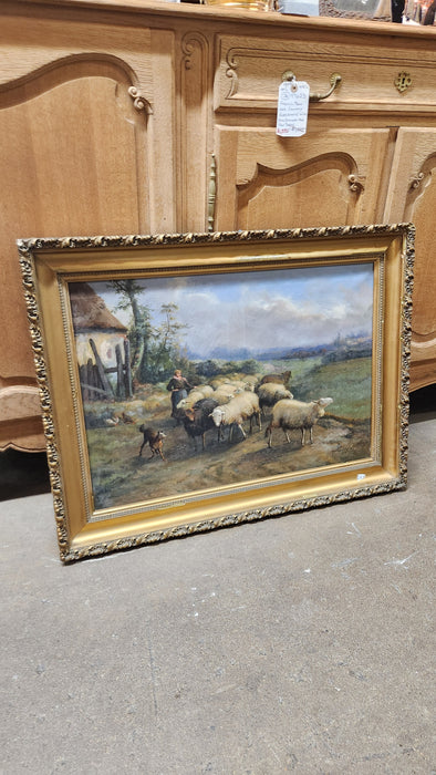 GILT FRAMED SHEEP OIL PAINTING