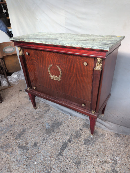 LOUIS XVI GREEN MARBLE TOP DROP FRONT BAR