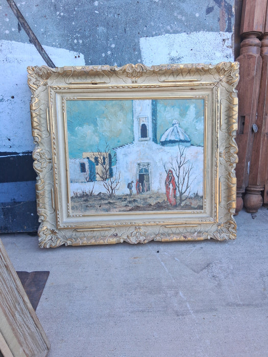 GILT FRAMED OIL PAINTING OF A MISSION