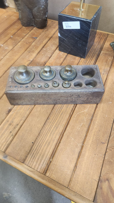 EUROPEAN WOOD HOLDER WITH BRASS AND STEEL WEIGHTS
