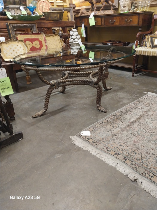 TWIST BASE HOLLYWOOD REGENCY GLASS TOP OVAL COFFEE TABLE