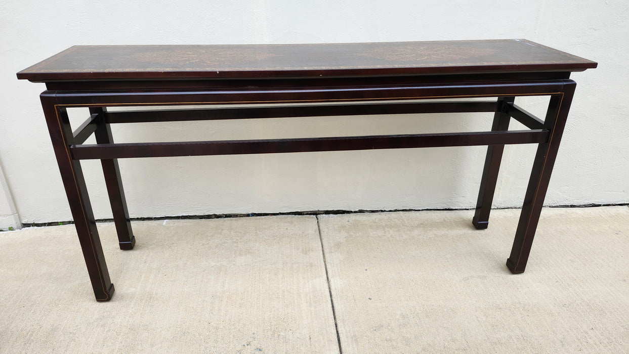 ASIAN STYLE CONSOLE WITH BURLED TOP AND DESIGN