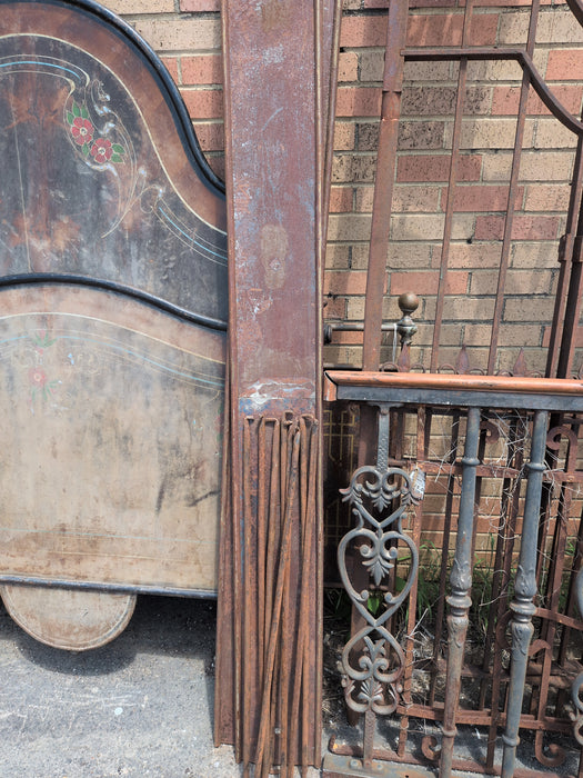 BRASS AND TIN BED FRAME PARTS FOR GARDEN -WITH RAILS AND SLATS