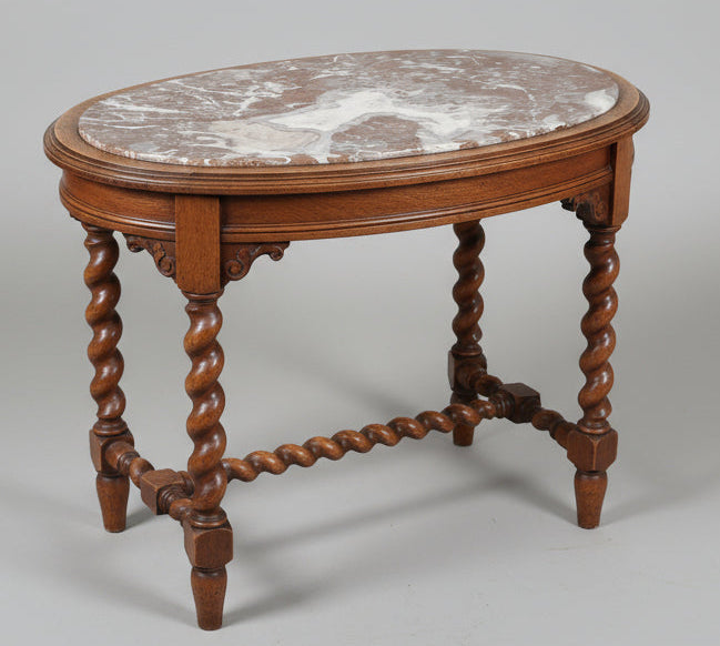 LARGE BARLEY TWIST OVAL MARBLE TOP SIDE TABLE
