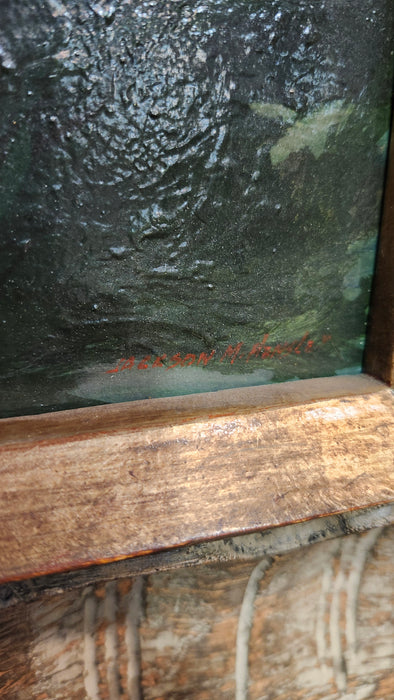 FRAMED LANDSCAPE OIL PAINTING OF LEAFLESS TREES