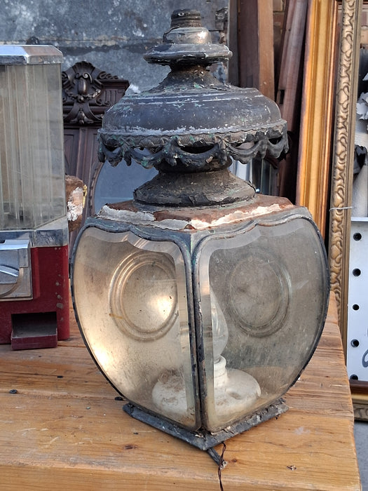 SHABBY GREEN ORNATE METAL AND GLASS SCONCE
