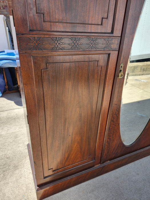 3 DOOR MAHOGANY MIRRORED ARMOIRE