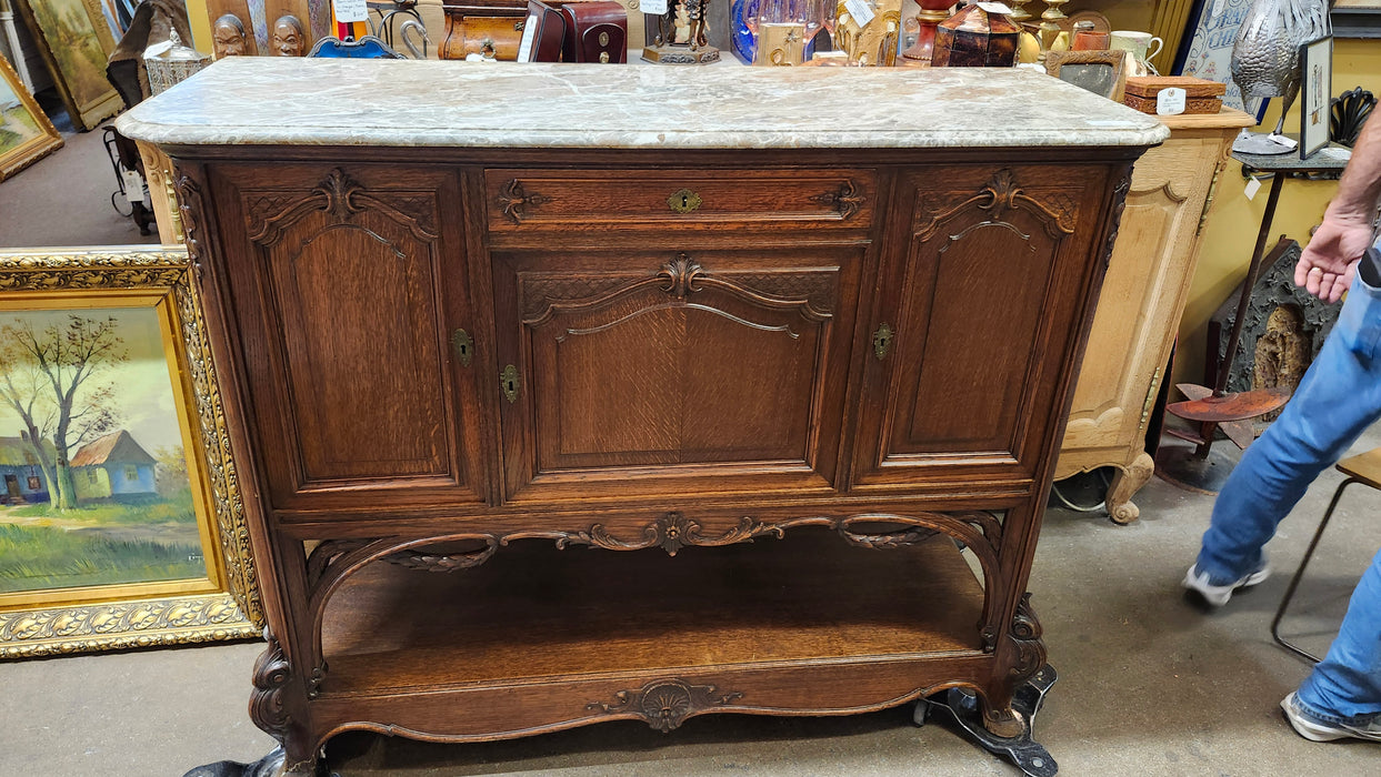 LOUIS XV MARBLE TOP SHALLOW OAK  SERVER