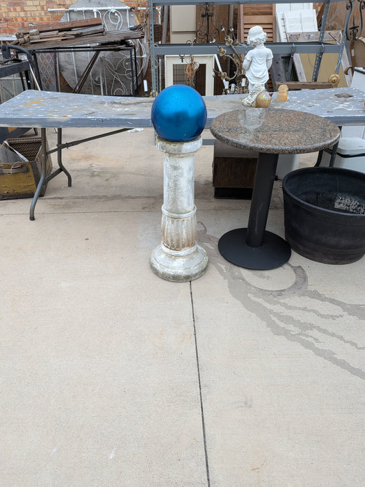 CONCRETE PEDESTAL WITH GAZING BALL