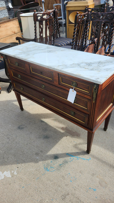 LOUIS XVI MARBLE TOP MAHOGANY CHEST WITH ORMOLU