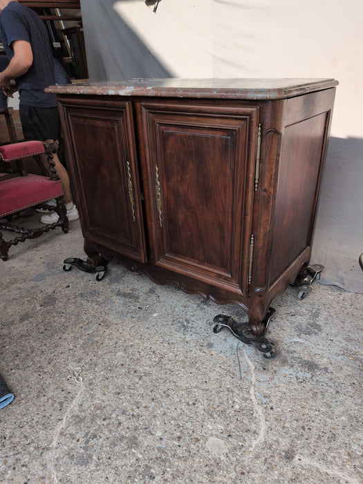 LOUIS XV REDISH ORANGE MARBLE TOP 2 DOOR SERVER