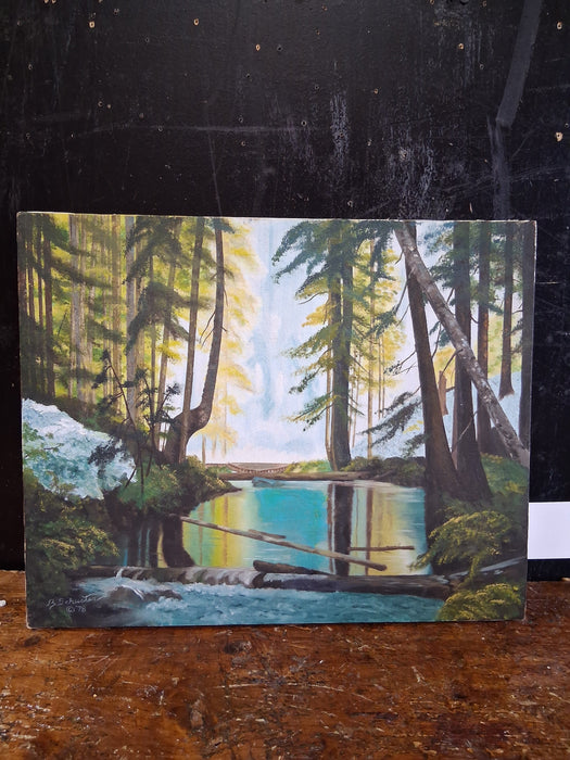 UNFRAMED SWAMP PAINTING - AS FOUND SIGNED B SCHUSTER '78