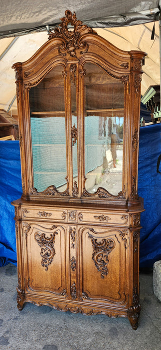 FRENCH OAK LIEGE STYLE CHINA CABINET