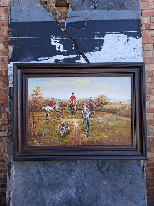 HUNTING SCENE GROUP OF MEN WITH DOGS