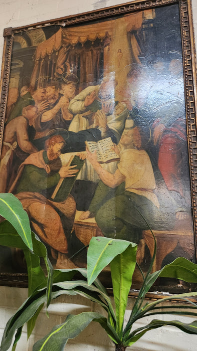 EARLY 1500S DORMITION OF MARY RELIGIOUS PAINTING OF MARY WITH 12 APOSTLES
