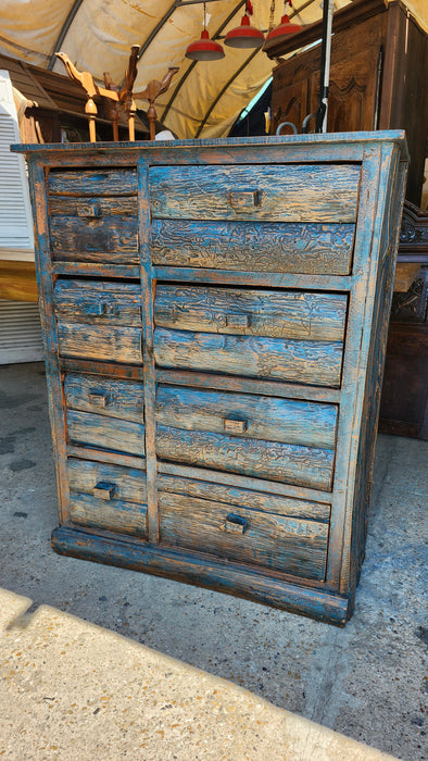 RUSTIC BLUE PAINTED 8 DRAWER CHEST