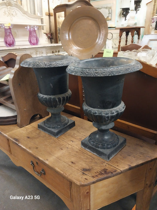 PAIR OF SMALL IRON URNS
