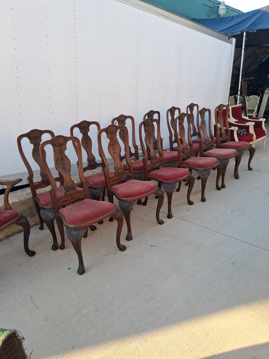 SET OF 12 SHELL CARVED DARK WALNUT CHAIRS WITH 2 ARM CHAIRS