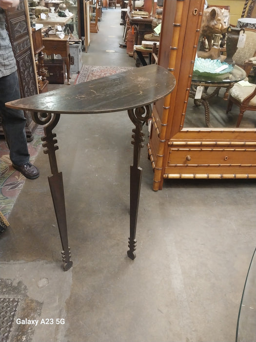 CUSTOM MADE STEEL DEMI LUNE TABLE BY DALLAS ARTIST STU CRAFT