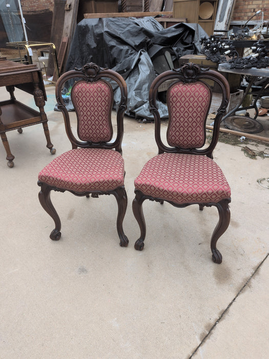 PAIR OF CARVED PETITE WALNUT CHAIRS