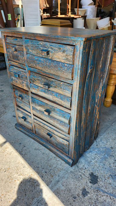RUSTIC BLUE PAINTED 8 DRAWER CHEST