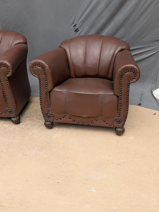 PAIR OF LEATHER CLUB CHAIRS
