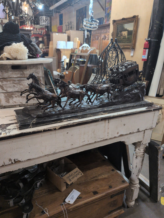 BRONZE AND MARBLE STAGE COUCH SCULPTURE