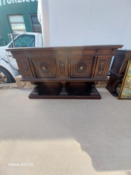LONG ITALIAN RENAISSANCE REVIVAL CARVED WALNUT  FIGURAL SIDEBOARD