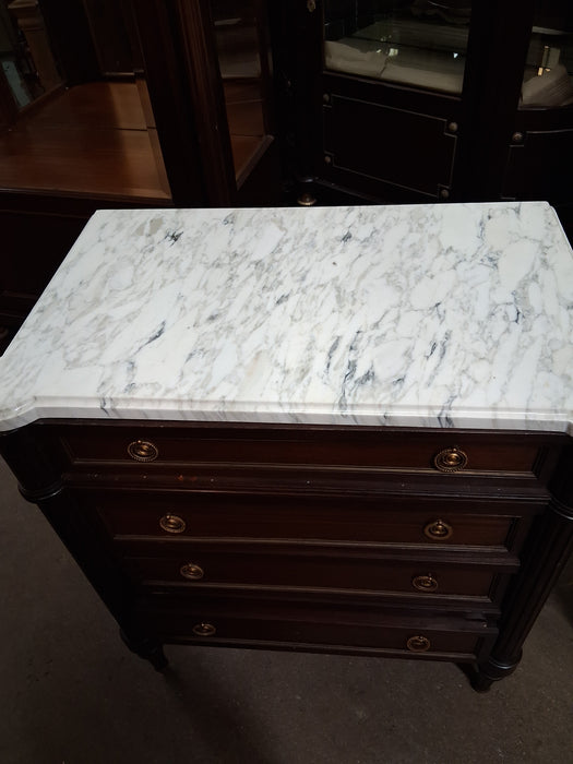 LOUIS XVI SMALL WHITE MARBLE TOP 4 DRAWER CHEST