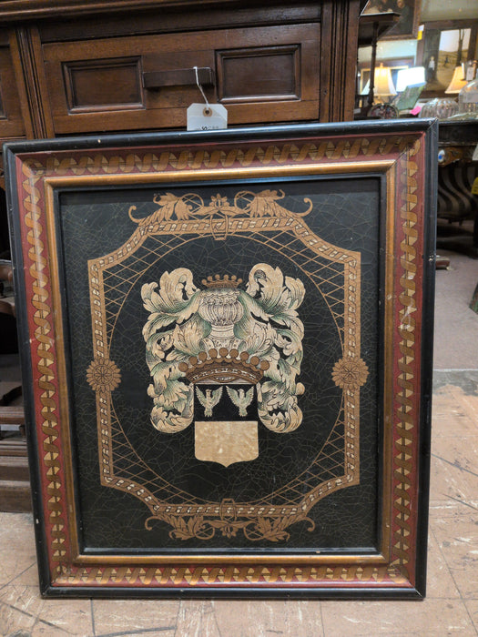 LARGE FAMILY CREST IN PAINTED FRAME
