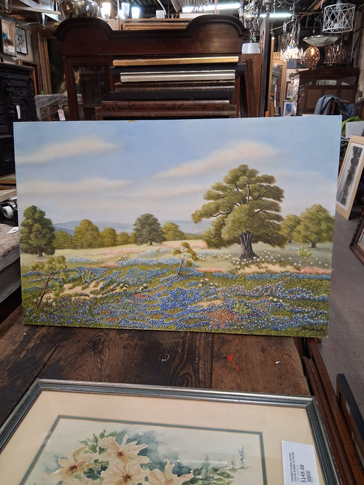 FRAMED BLUEBONNET OIL PAINTING-SIGNED