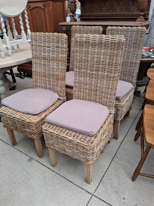 SET OF 4 HEAVY WICKER DINING CHAIRS