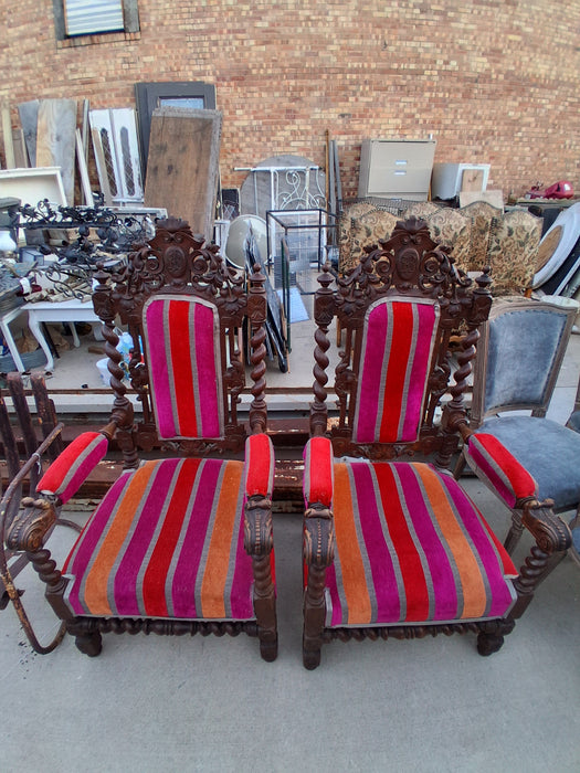 PAIR OF LOUIS XIII BARELY TWIST OAK ARMCHAIRS