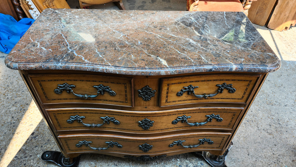 VINTAGE LOUIS XV MARBLE TOP LARGE CHEST WITH INLAY