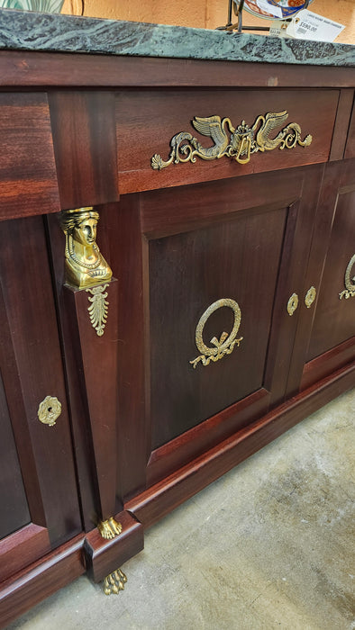 EMPIRE MAHOGANY GREEN MARBLE TOP SIDEBPARD WITH ORMOULU