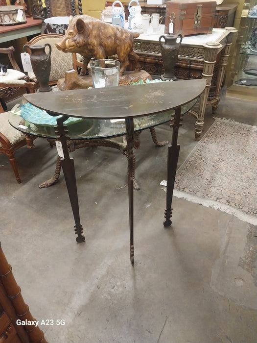 CUSTOM MADE STEEL DEMI LUNE TABLE BY DALLAS ARTIST STU CRAFT