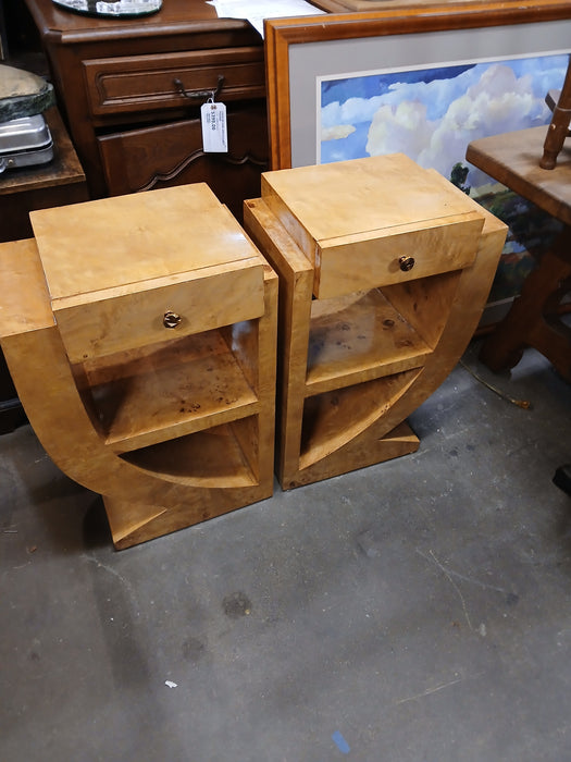 PAIR OF ART DECO BIRDSEYE MAPLE CURVED SIDE TABLES